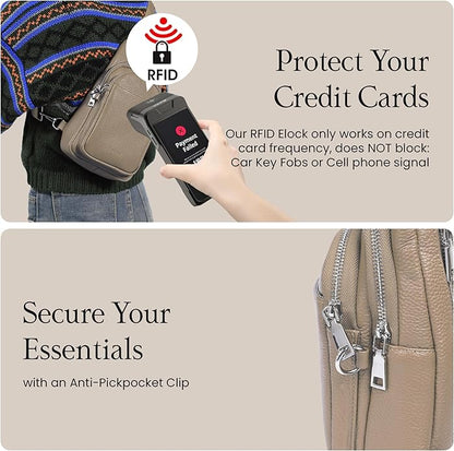 befen Genuine Leather Small Sling Bag for Women Anti-Theft Crossbody Chest Bags Fanny Packs for Travel with RFID Card Slots