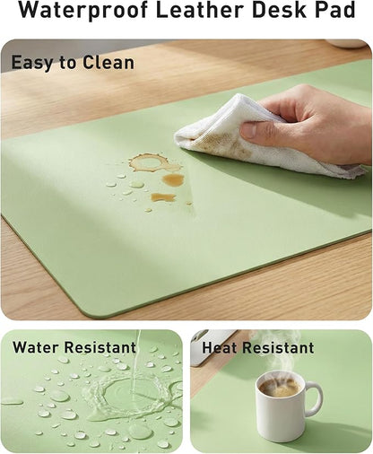 Aothia Faux Leather Desk Mat - Large Mouse Pad, Non-Slip PU Leather Blotter, Waterproof Writing Surface for Office and Home (Foam Green, 40" x 24")