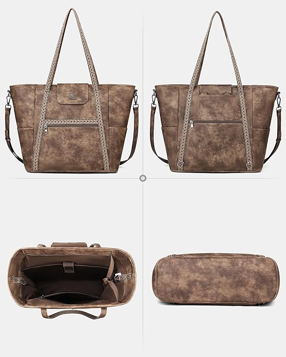 FADEON Large Laptop Tote Bag for Women Designer Leather Laptop Bag Fashion Travel Backpack Purse Shoulder Handbag