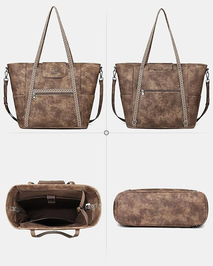 FADEON Large Laptop Tote Bag for Women Designer Leather Laptop Bag Fashion Travel Backpack Purse Shoulder Handbag