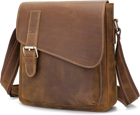 Augus Men's Leather Messenger Bag Shoulder Crossbody Backpack Bags Purse for Women Vintage Anti-Theft Waterproof Casual