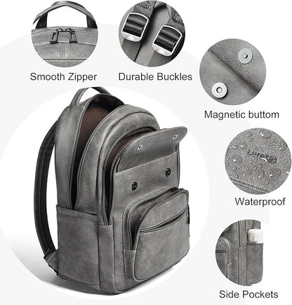 Leresas 37L Backpack Purse for Women Mens for Work Travel Back Pack Purses Vegan Leather Back Pack Fashion Laptop Computer Bag Dark Grey