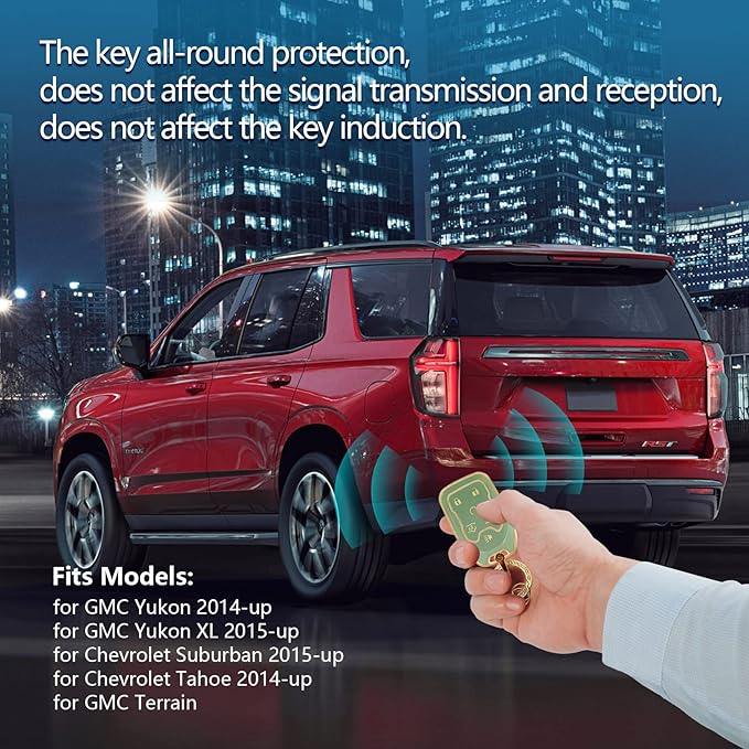 Soft TPU Key Fob Cover Case Shell Protector Key Cover Compatible with Chevy Chevrolet Suburban Tahoe GMC Terrain Yukon Yukon XL Car Key with Bling Keychain for Accessories (Green)
