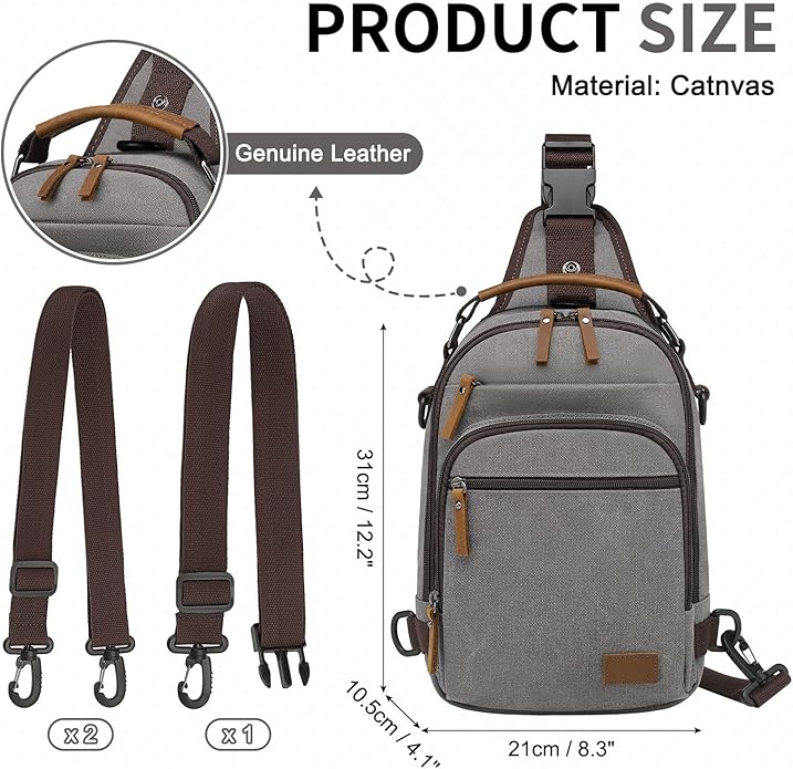 Canvas Sling Bag for Men, Waxed Canvas Crossbody Bag, Retro Vintage Chest Bag Spacious for Outdoor College Work