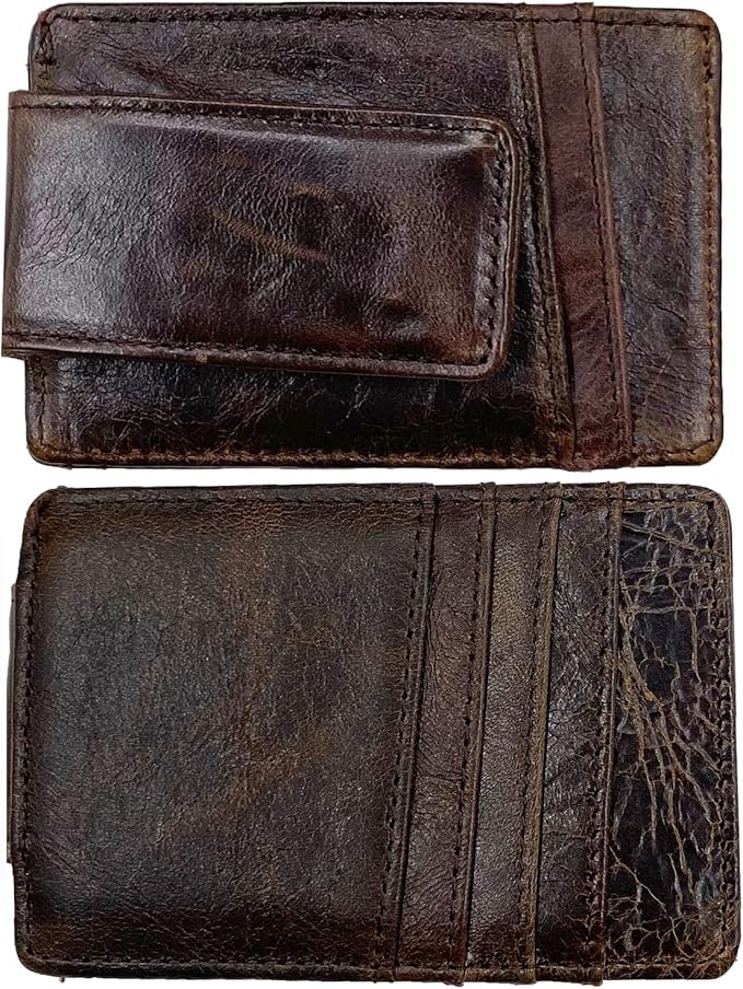 Money Clip RFID Front Pocket Wallet Men Leather Slim Minimalist Wallet