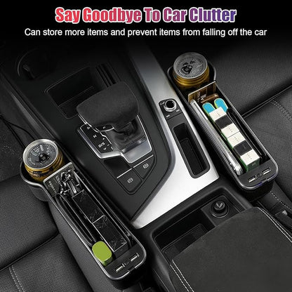2PCS LED Car Seat Gaps Filler Organizer,Front Seat Gaps Filler, Car Seat Organizer with Ambient Light, USB Charger for Multifunction Storage Box for Holding Phone, Sunglasses