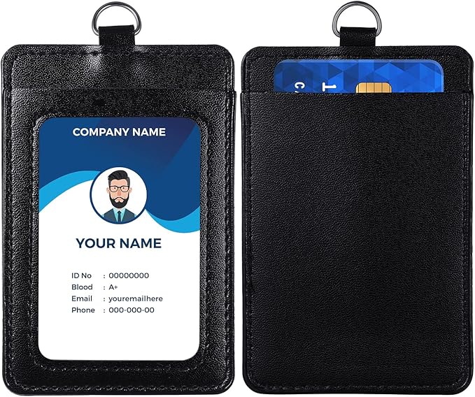 E&EY ID Badge Holder with Lanyard PU Leather Badge ID Card Holder Vertical (5)