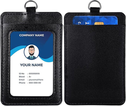 E&EY ID Badge Holder with Lanyard PU Leather Badge ID Card Holder Vertical (1)