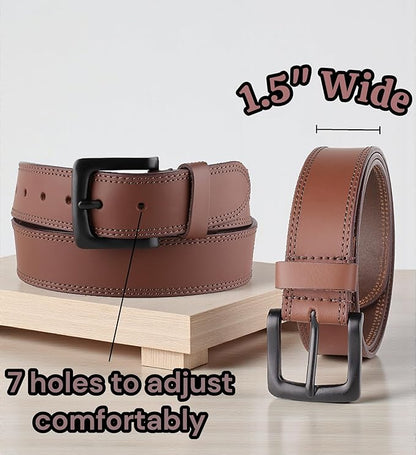 F&L CLASSIC Men's Full Grain Leather Belt Handmade, 1.5 Inch Wide Jeans Dress Belt, Gift Box, USA