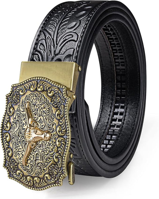 Barry.Wang Mens Belts Leather Ratchet Automatic Buckle Slide Click 1 3/8" Designer Dress Fashion Classic Casual Work Business