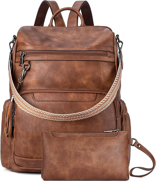 BOSTANTEN PU Leather Laptop Backpack for Women Designer Travel Backpack with Laptop Compartment Ladies Computer Shoulder Bags