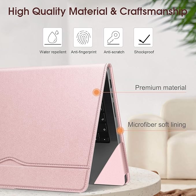 Fintie Sleeve Case for MacBook Pro 14 Inch A3427 A3426 A3434 A3401 A3185 A3112 A2992 A2918 A2779 A2442 (2026-2021), PU Leather Folio Cover for MacBook Pro 14" M5/M4/M3/M2/M1, Rose Gold