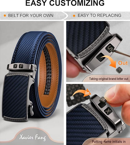 KEMISANT Belt Men, Sliding Ratchet Belt Genuine Leather For Gift Mens Dress Pants Oxfords,Size Adjustable