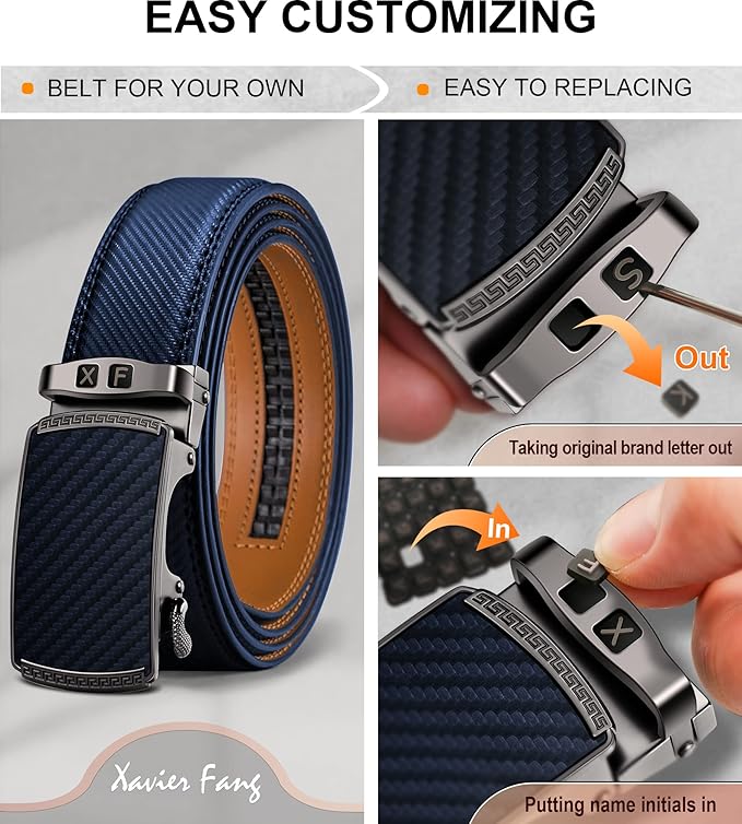 KEMISANT Belt Men, Sliding Ratchet Belt Genuine Leather For Gift Mens Dress Pants Oxfords,Size Adjustable