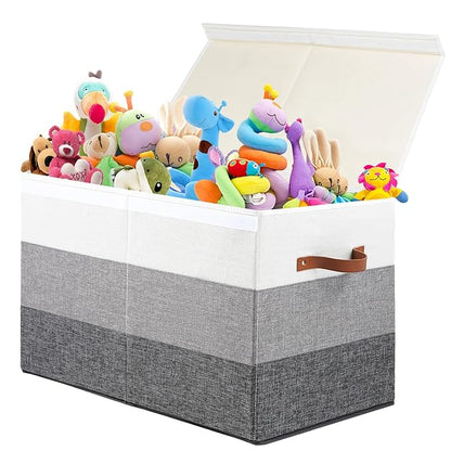 Mayniu Toy Box Storage Chest with Divider, Large Sturdy Toy Bin Organizer Basket with Lid for Kids, Boys, Girls, Nursery, Living Room, Bedroom, Playroom, Closet, 25"x13" x16"(Gradient Grey)