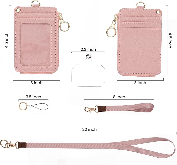 MONDO DESIGNS 2-in-1 ID Badge Holder with Lanyard - Multi-Use Lanyard Keychain Wallet for Women, Small Keychain Wristlet Wallet with Strap & Lanyards for ID Badges, Phone & Card Holder - Nude Pink