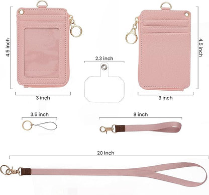 MONDO DESIGNS 2-in-1 ID Badge Holder with Lanyard - Multi-Use Lanyard Keychain Wallet for Women, Small Keychain Wristlet Wallet with Strap & Lanyards for ID Badges, Phone & Card Holder - Nude Pink