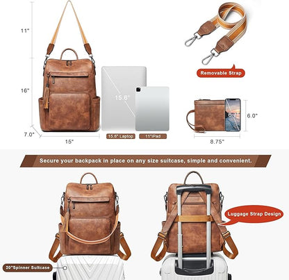 Shrrie Vegan Leather Laptop Backpack for Women 15.6 inch Work Backpack Fashion Travel Backpack Purse for Travel College Work