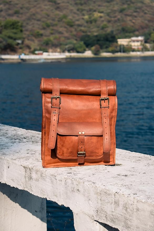 URBAN DEZIRE Men's Leather Vintage Roll On Laptop Backpack Rucksack knapsack college bag