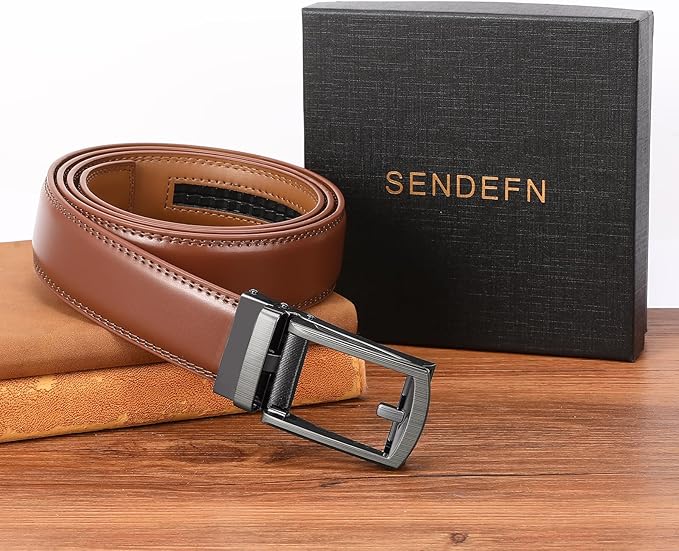 SENDEFN Men's Leather Dress Casual Belt 1 3/8" Automatic Adjustable Click Buckle Belts with Gift Box