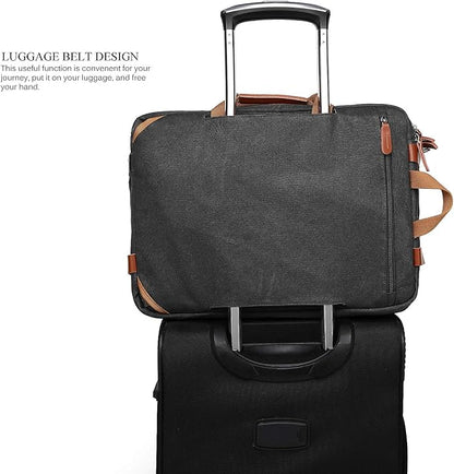 CoolBELL Convertible Backpack Messenger Shoulder bag Laptop Case Handbag Business Briefcase Multi-functional Travel Rucksack Fits 17.3 Inch Laptop For Men/Women (Canvas Black)