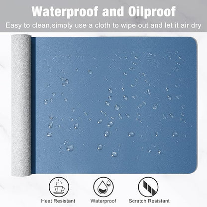 Hsurbtra Desk Pad, 35.5" x 17" PU Leather Desk Mat, XXL Extended Mouse Pad, Waterproof Desktop Blotter Protector, Non-Slip Ultra Thin Large Laptop Keyboard Writing Mat for Office Home, Dark Blue