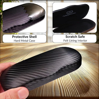 MyEyeglassCase Men's Medium Glasses Case - Classic Eyeglasses Hard Shell Holder, Elegant Easy Open Lip with Pouch and Cloth