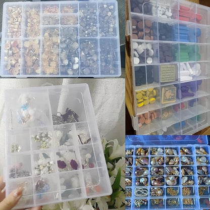 Xiaoyztan Clear Plastic Organizer, 18 Fixed Grids, Jewelry Box Bead Storage Container for Small Parts, Fishing Tackle, DIY Crafts, and Earrings, Overall 8 x 4.7 x 1.3 Inch, 2Pcs