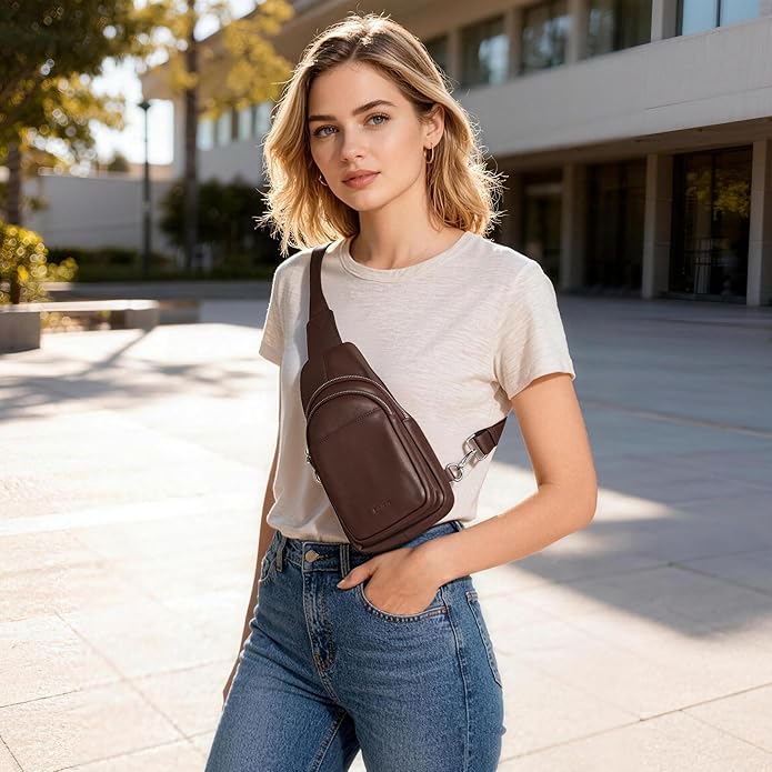 befen Genuine Leather Small Sling Bag for Women Anti-Theft Crossbody Chest Bags Fanny Packs for Travel with RFID Card Slots