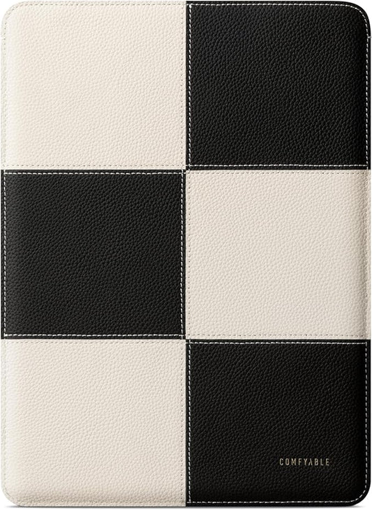 Comfyable Laptop Sleeve 13 Inch Precisely Compatible with MacBook Air M5 M4 2026 & MacBook Pro M2 M1 2022, Genuine Leather Protective Case Cover, Black & Cream