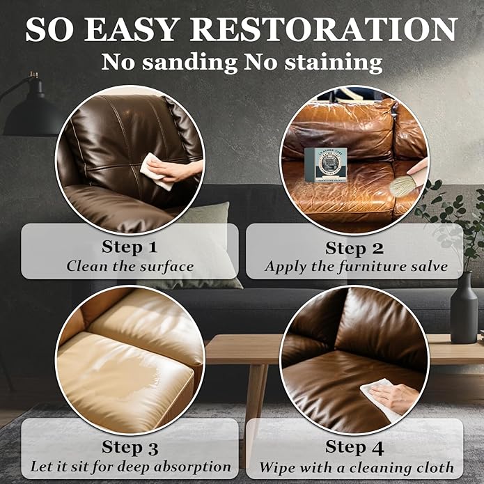 KUNAL 2 PCS Furniture Salve for Leather with Brush, 4Oz Furniture Salve for Wood Restoring, Couch Repair Car Seats & Shoes, New Upgraded Leather Polisher and Conditioner