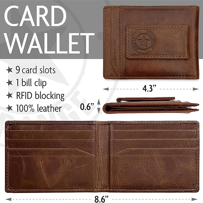 MID WEST RANGE Bifold Money Clip Wallet for Men – Slim Front Pocket Leather Wallet with Metal Clip, Patriotic USA Flag Design, IN GOD WE TRUST, Compact Everyday Carry