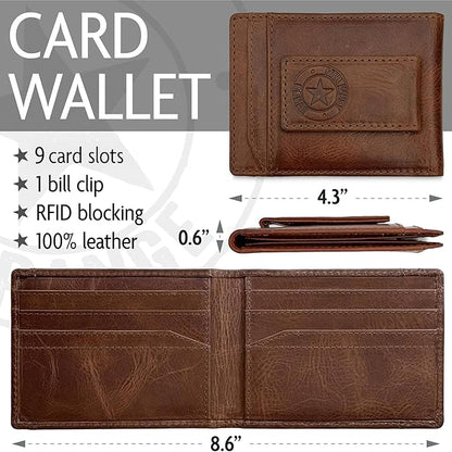 MID WEST RANGE Bifold Money Clip Wallet for Men – Slim Front Pocket Leather Wallet with Metal Clip, Patriotic USA Flag Design, IN GOD WE TRUST, Compact Everyday Carry