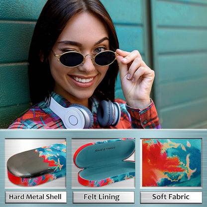 MyEyeglassCase Hard Shell Glasses case, Medium Eyeglasses Holder, Easy Open Lip for Men Women, Portable Sleeve Pouch & Cloth
