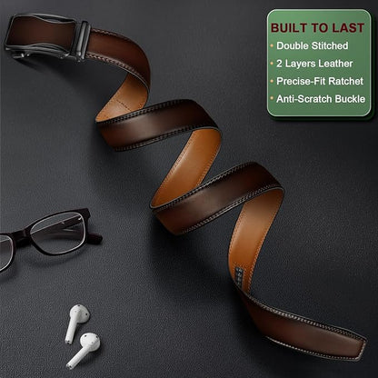 BULLIANT Mens Ratchet Belt,Leather Adjustable Slide Belt For Gift Mens Dress Casual 1 3/8",Size Adjustable