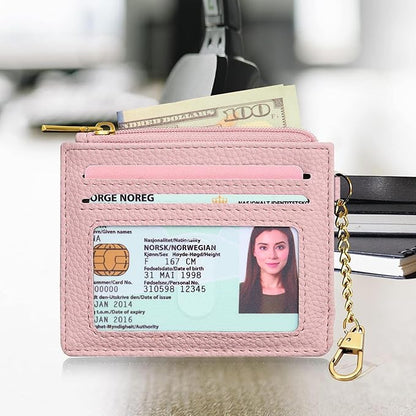 SEAVILIA Card Holder Keychain Wallet for Women with ID Window RFID Blocking Coin Purse Bee Gifts Slim Minimalist Small PU Leather
