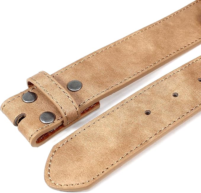 BC Belts Leather Belt Strap with Vintage Distressed Texture 1.5" Wide with Snaps and without Buckle