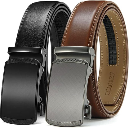 CHAOREN Mens Belt Leather Ratchet Belt 2 Pack - Customizable Fit, Effortless Style (35mm)