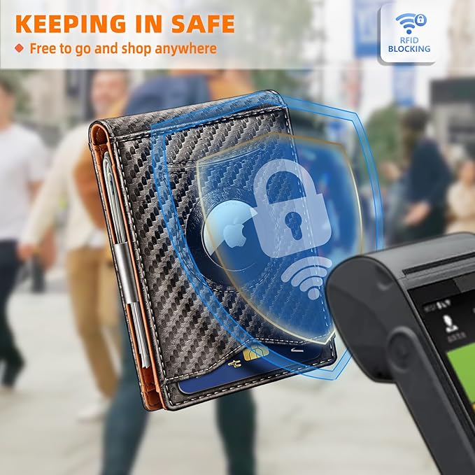 BULLIANT Men Wallet Airtag&Standard Use,Slim Front Pocket Wallet Money Clip for Gifg Men RFID Blocking 11Cards