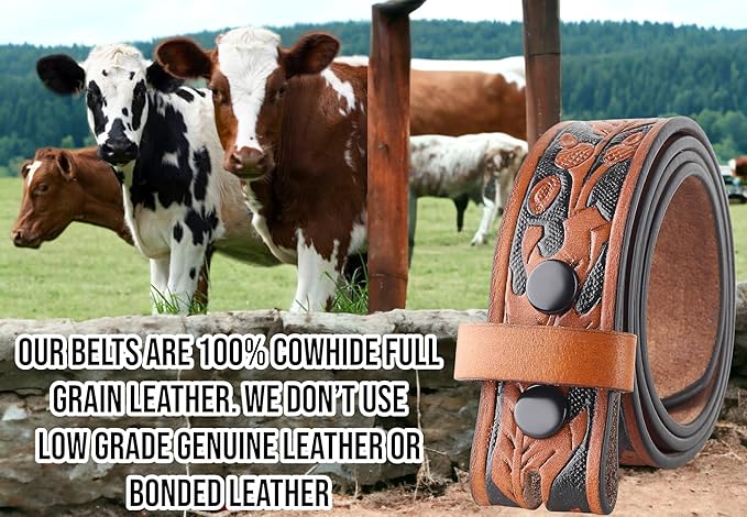 F&L CLASSIC Western Belt without buckle for men – Full Grain Leather Cowboy Belts for jeans - One Piece Leather strap belt