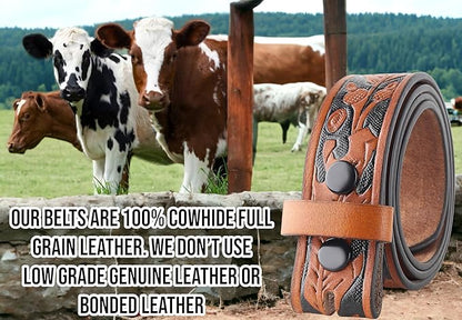 F&L CLASSIC Western Belt without buckle for men – Full Grain Leather Cowboy Belts for jeans - One Piece Leather strap belt