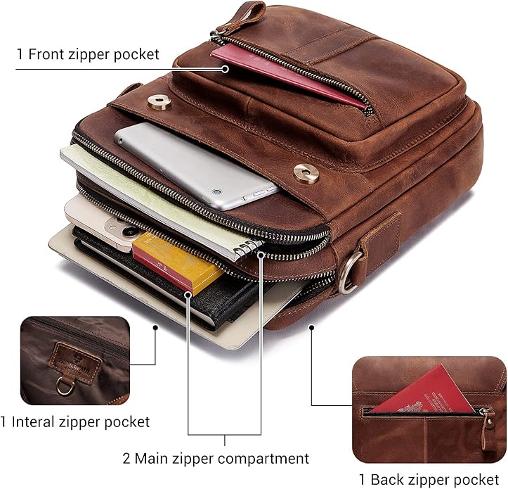 gzcz Leather Sling Shoulder Crossbody Bag Man Purse Messenger Bags for Men Women Outdoor Travel Business | Man, Purse, Outdoor, Travel, Business