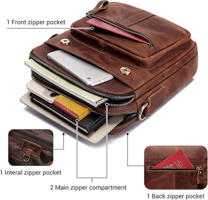 gzcz Leather Sling Shoulder Crossbody Bag Man Purse Messenger Bags for Men Women Outdoor Travel Business | Man, Purse, Outdoor, Travel, Business