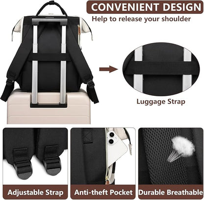 Focdod Laptop Backpack for Women Work: Travel Backpack for Teacher Nurse 15.6 inch Laptop Bag Large Capacity BackPack Purse College Bookbag Computer Back pack Casual Daypack for Business