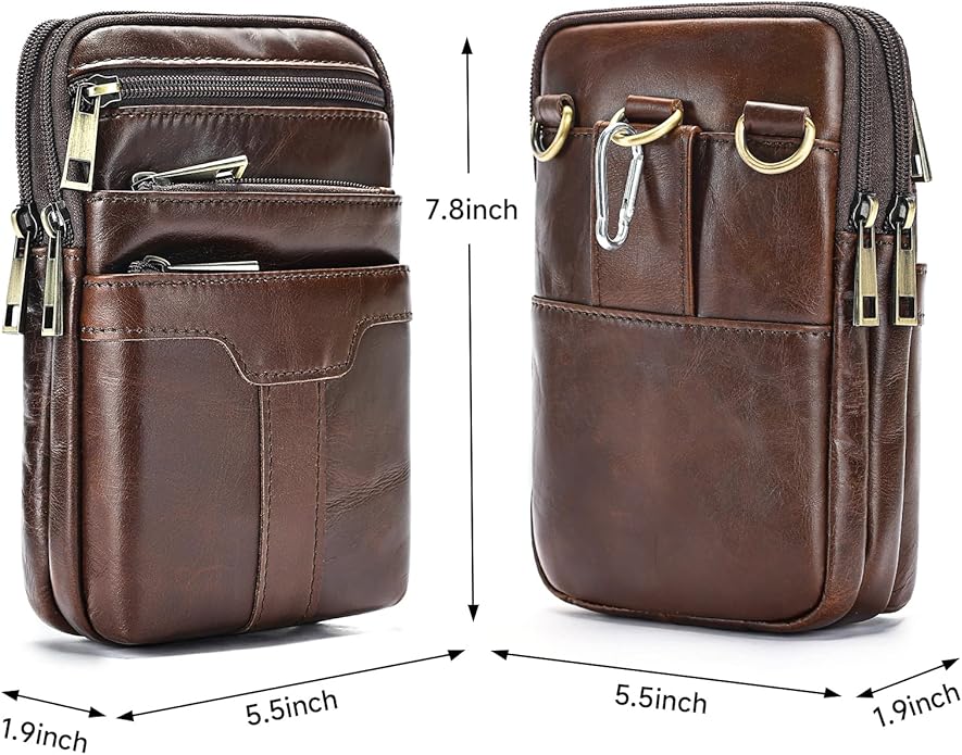MASIWEI Real Leather Crossbody Bag for Men Women Hiking Small Purse Convertible Belt Loop Shoulder Bag for Phone Passport