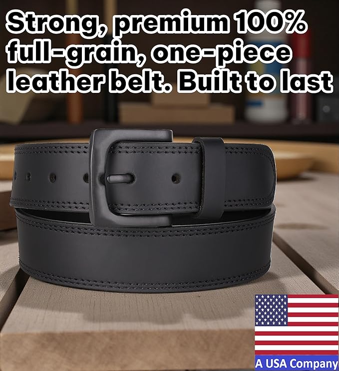 F&L CLASSIC Men's Full Grain Leather Belt Handmade, 1.5 Inch Wide Jeans Dress Belt, Gift Box, USA