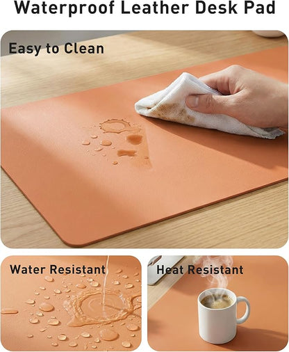 Aothia Faux Leather Desk Mat - Large Mouse Pad, Non-Slip PU Leather Blotter, Waterproof Writing Surface for Office and Home (Orange, 42" x 17")