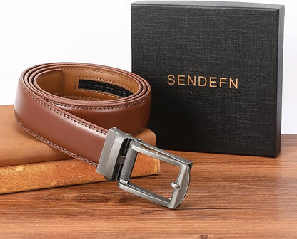 SENDEFN Men's Leather Dress Casual Belt 1 3/8" Automatic Adjustable Click Buckle Belts with Gift Box