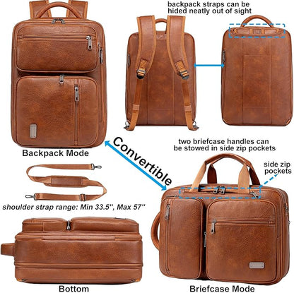 weiatas 3-in-1 Vegan Leather Convertible Laptop Bag for Men Women, Expandable Travel Backpack Work Briefcase Messenger Bag | Convertible, Expandable, Multi-pocket, Waterproof