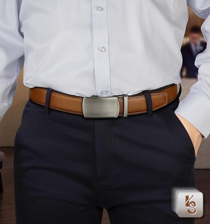 KEMISANT Belt Men, Sliding Ratchet Belt Genuine Leather For Gift Mens Dress Pants Oxfords,Size Adjustable